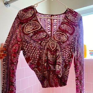 Free People cropped long sleeve blouse size xs